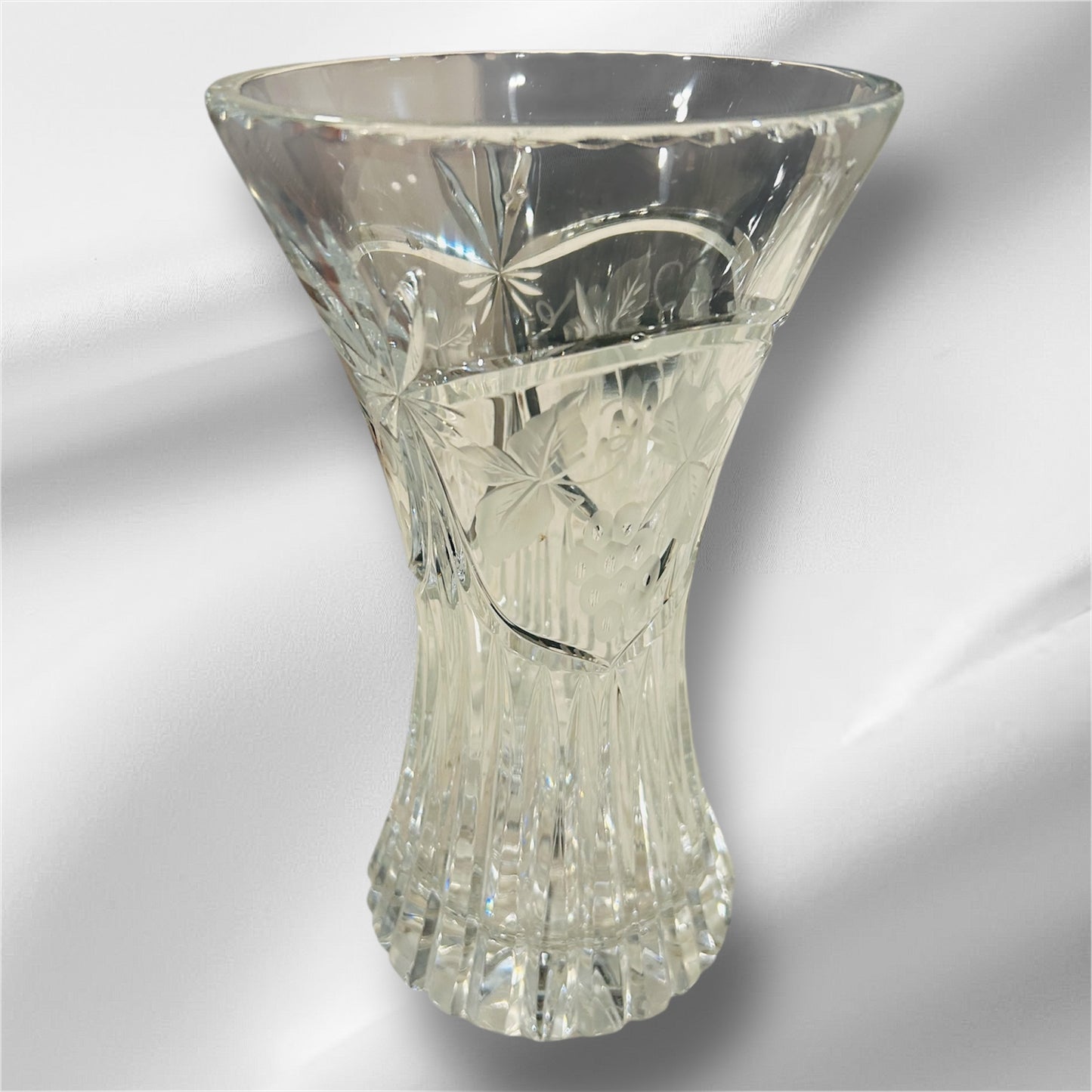 Vintage Crystal Vase Mid-Century Modern Hobstar Starburst Pattern