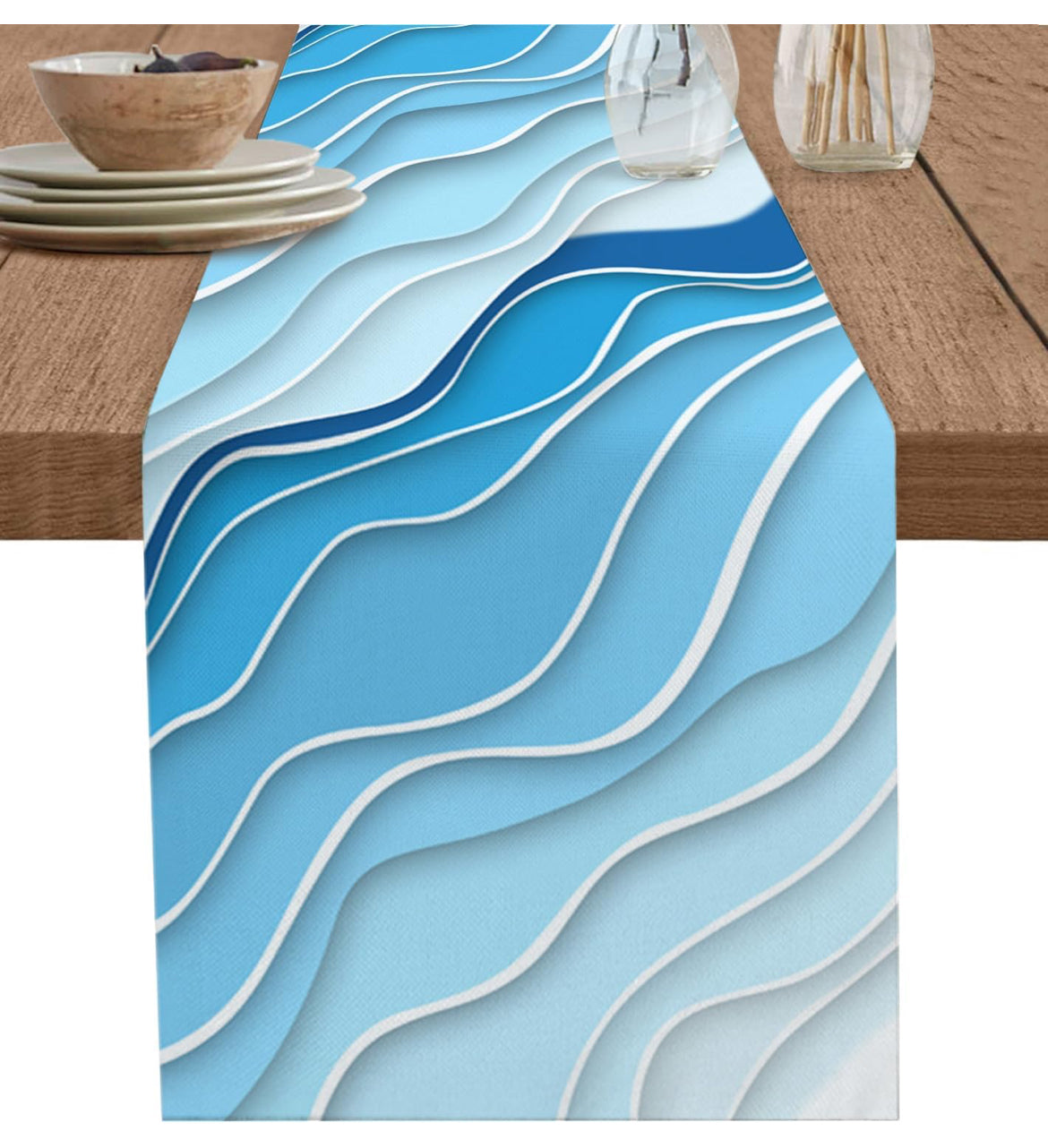 Table Runner Aquamarine Cotton-Linen Medium