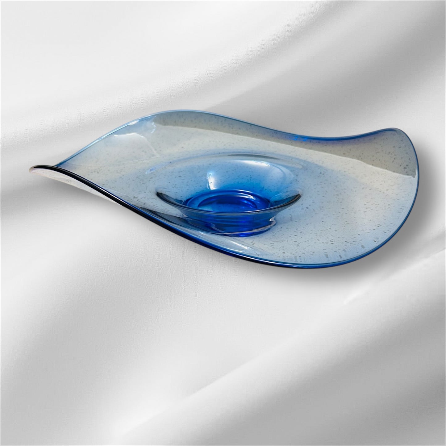 Vintage Art Glass Votive Holder Romanian Blown Glass Blue