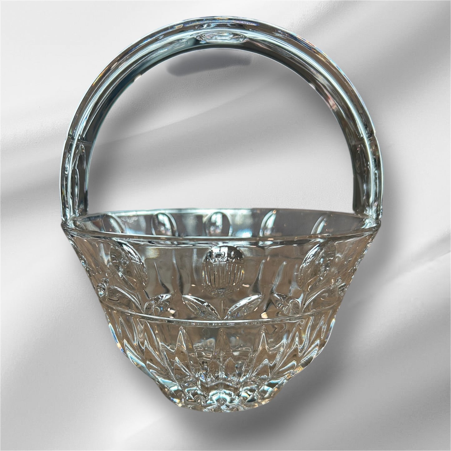 Vintage Crystal Glass Basket with Handle Poland