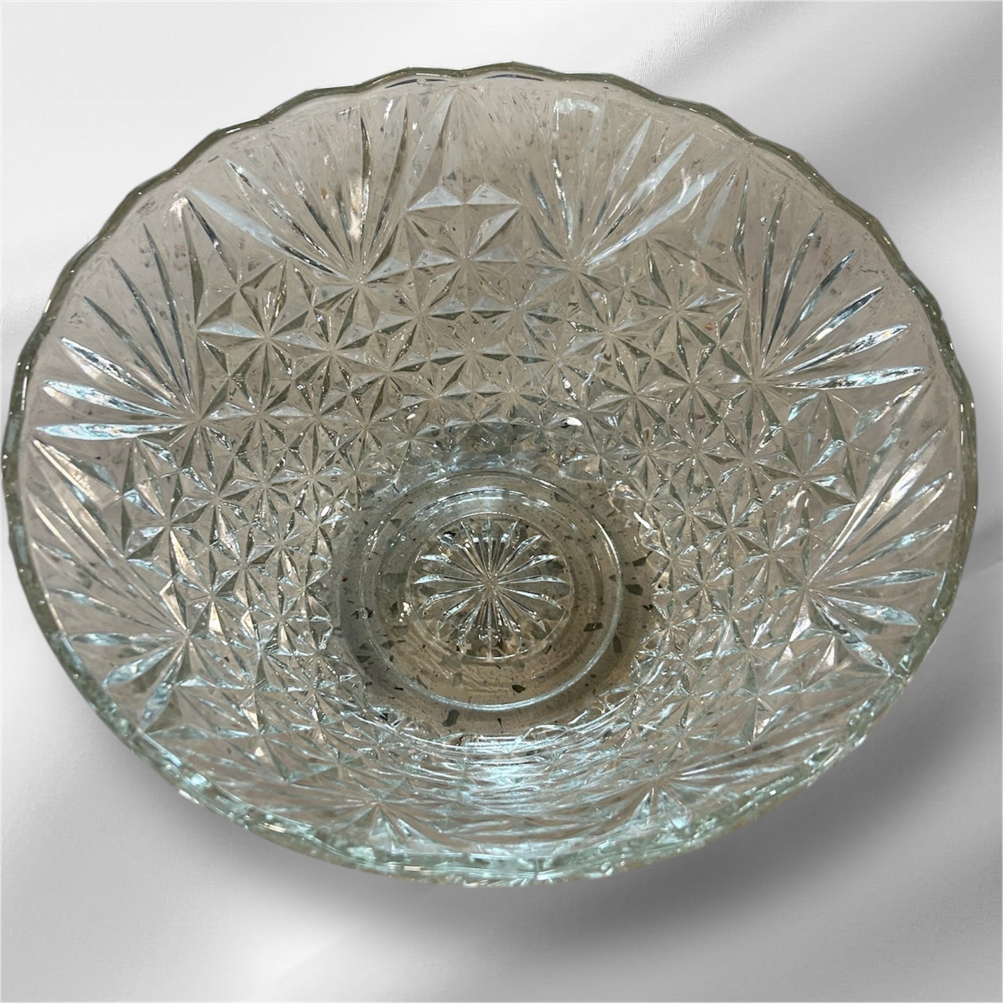Vintage Large Diamond Design Glass Salad Serving Bowl