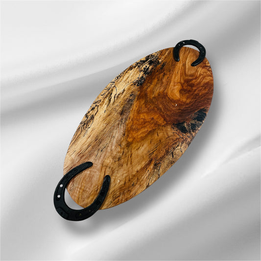 Handmade Pecan Charcuterie Board Horse-Shoe Handles