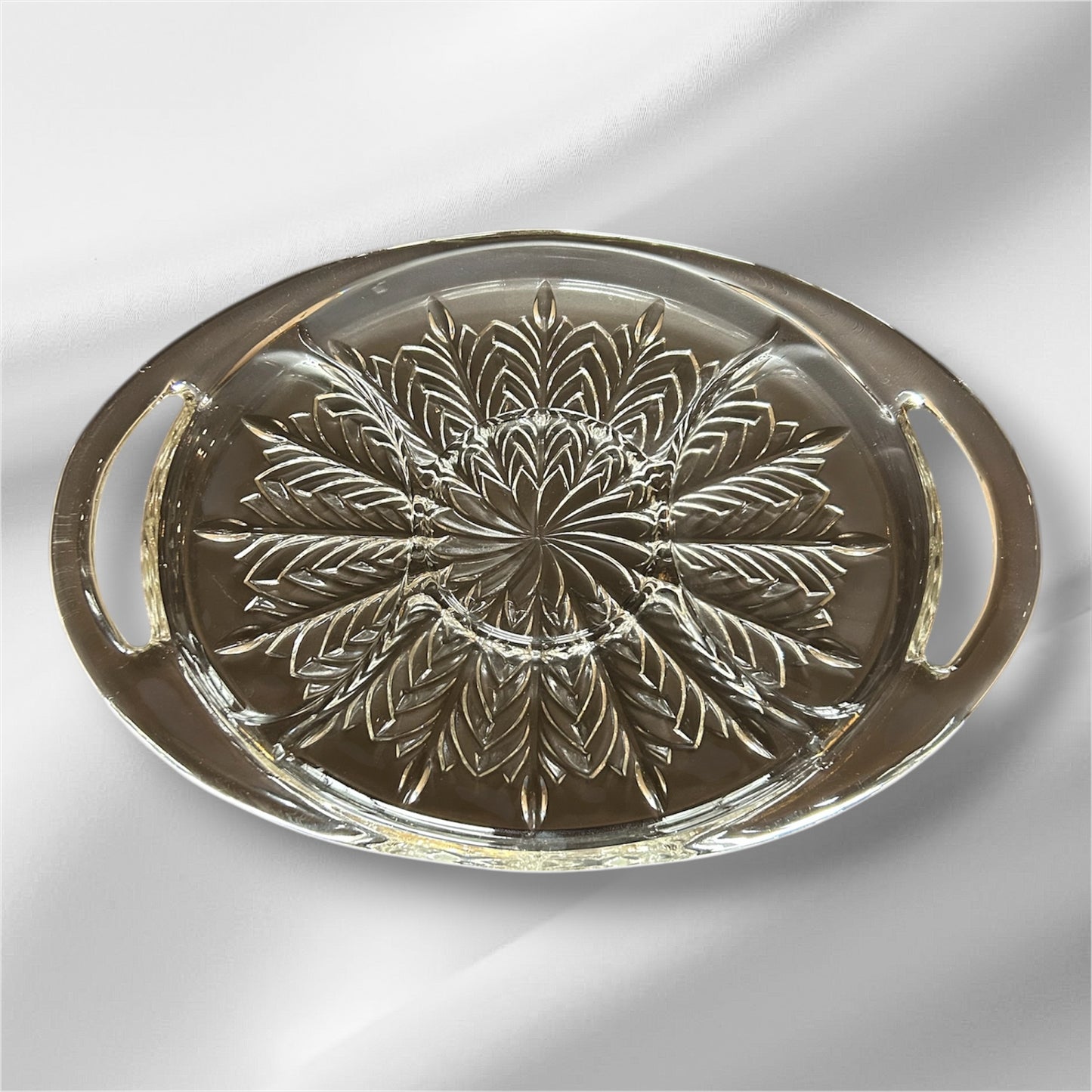 Large Jeannette Glass Feather pattern relish tray