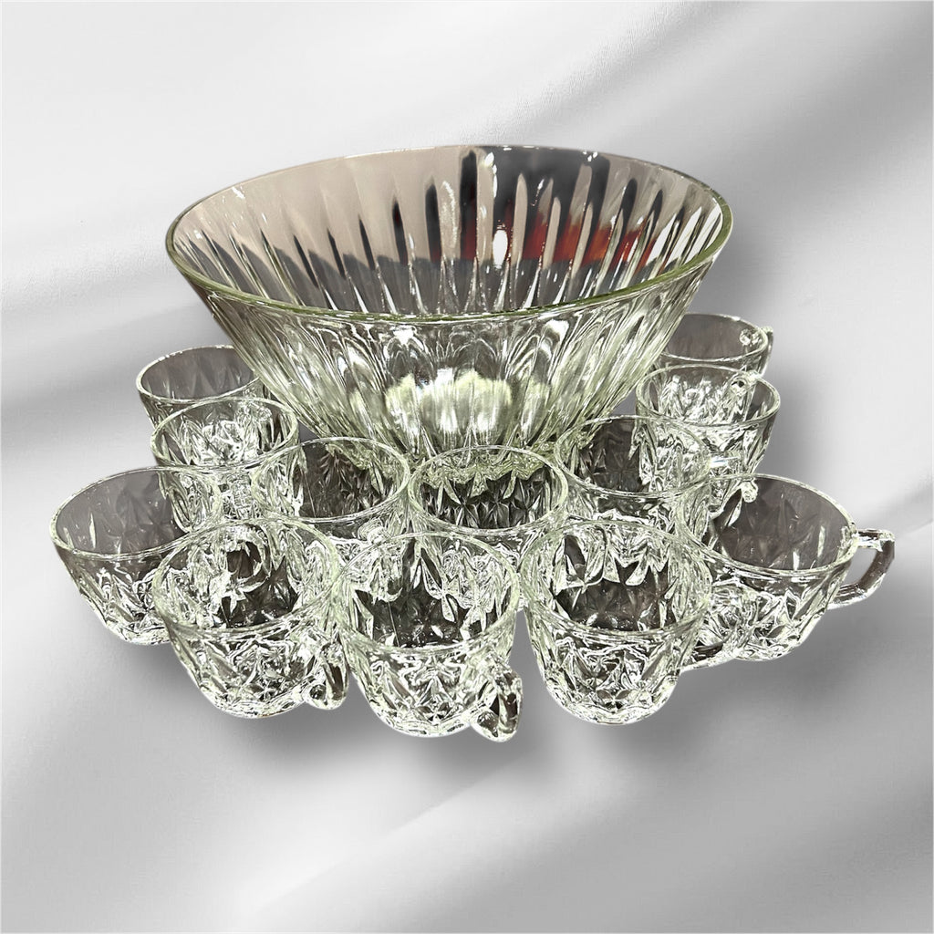 Glass Punch Bowl set of 12