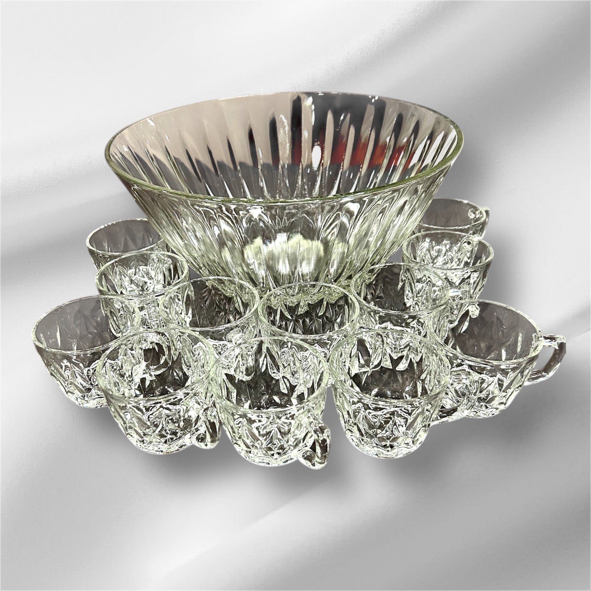 Glass Punch Bowl set of 12