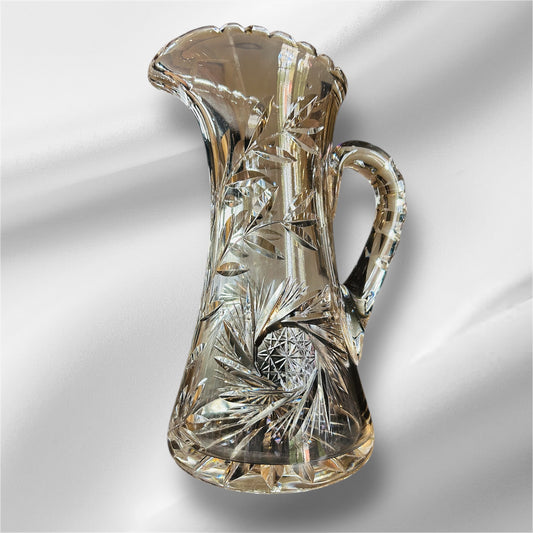 ABP American Brilliant Cut Glass Crystal Pitcher Jug Pinweels Fans Cut 9 5/8"