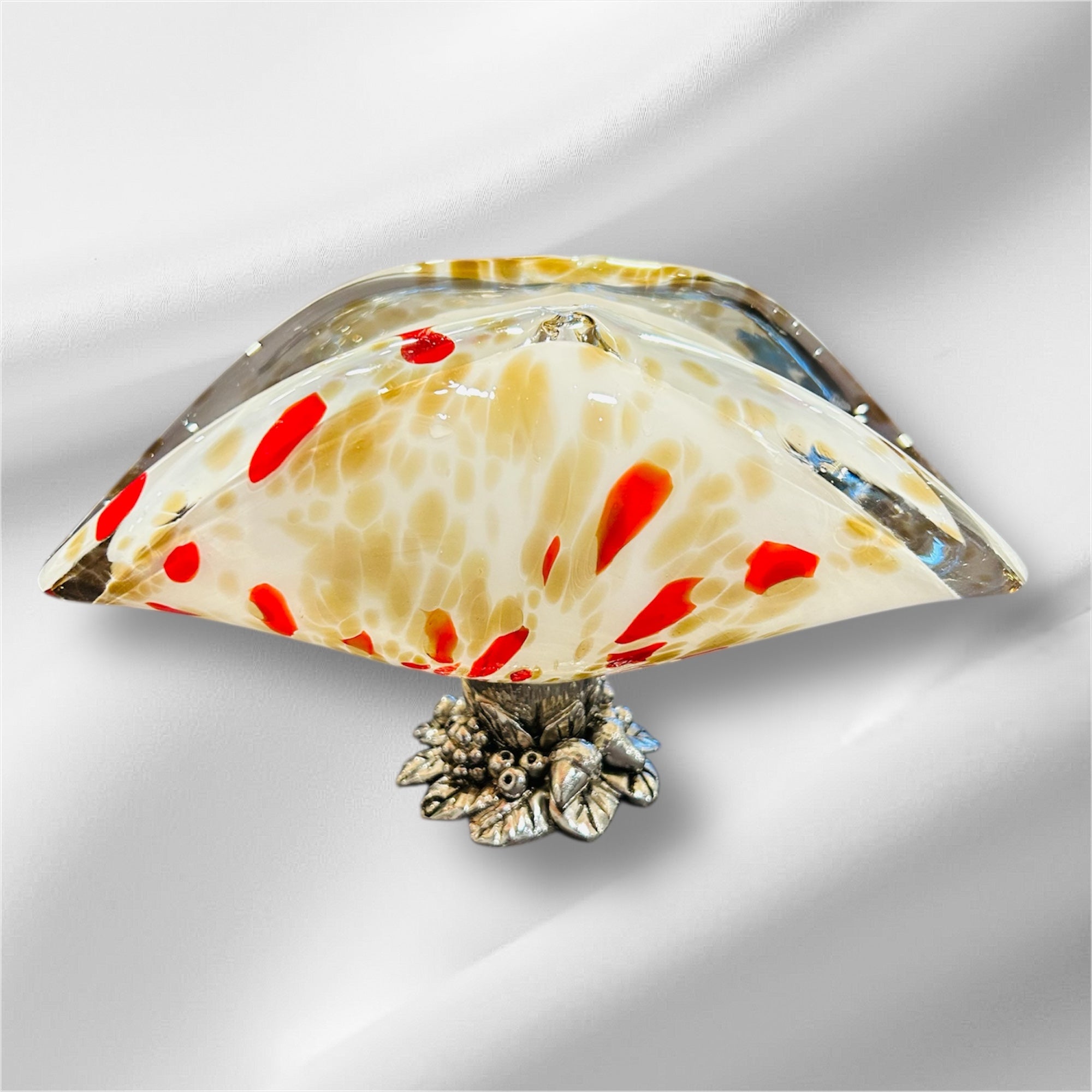 Vintage Art Glass Folded Bowl White Crystal