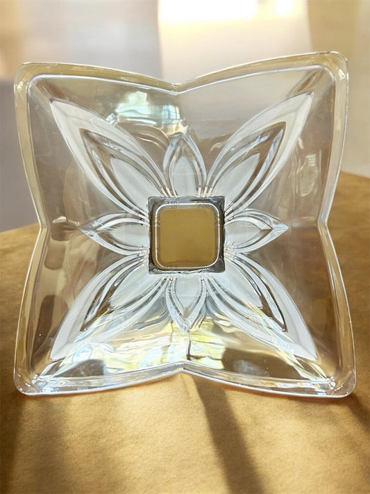 Etched Crystal Dish Square Bowl