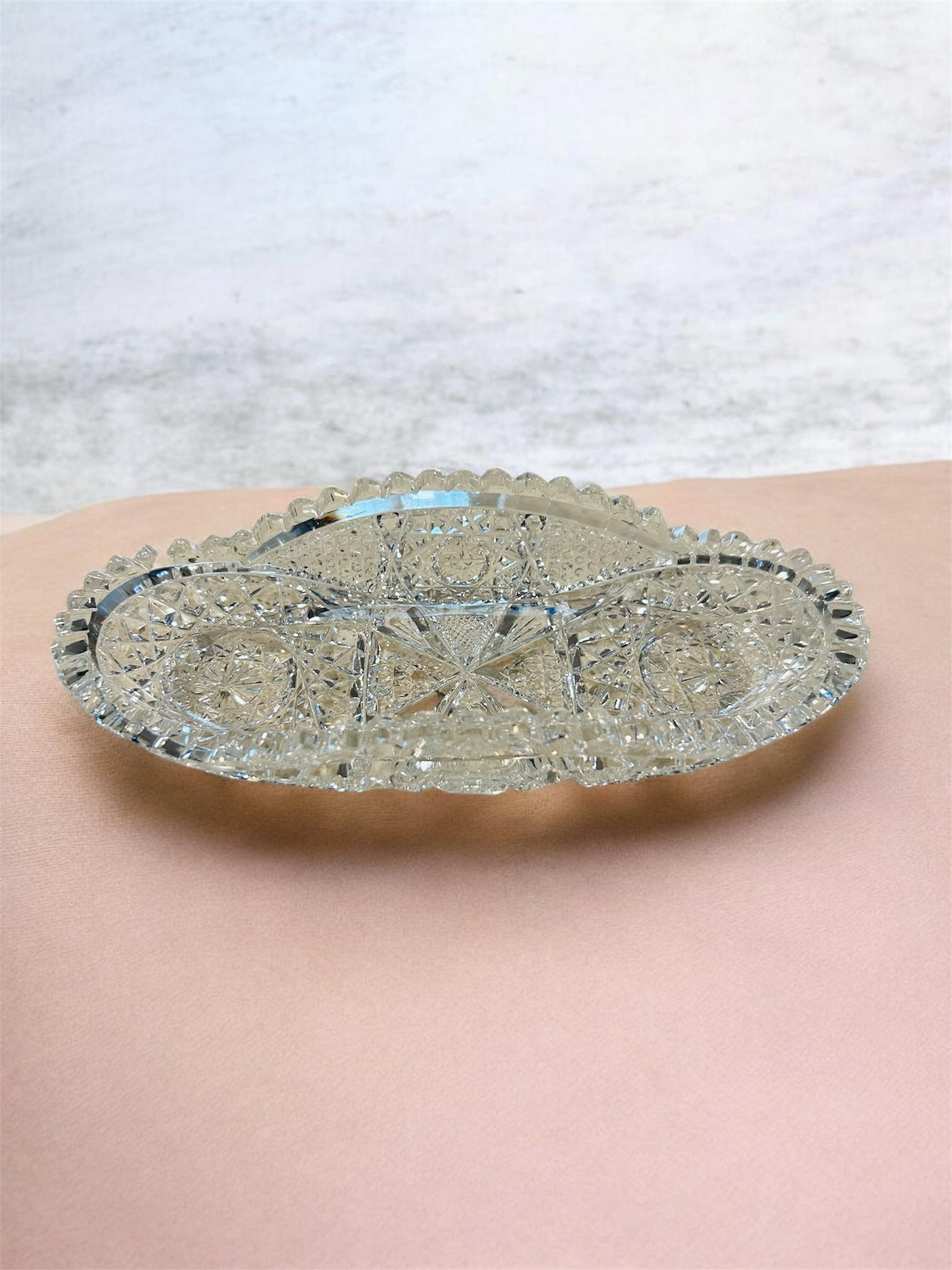 Brilliant period cut crystal glass canoe celery relish dish