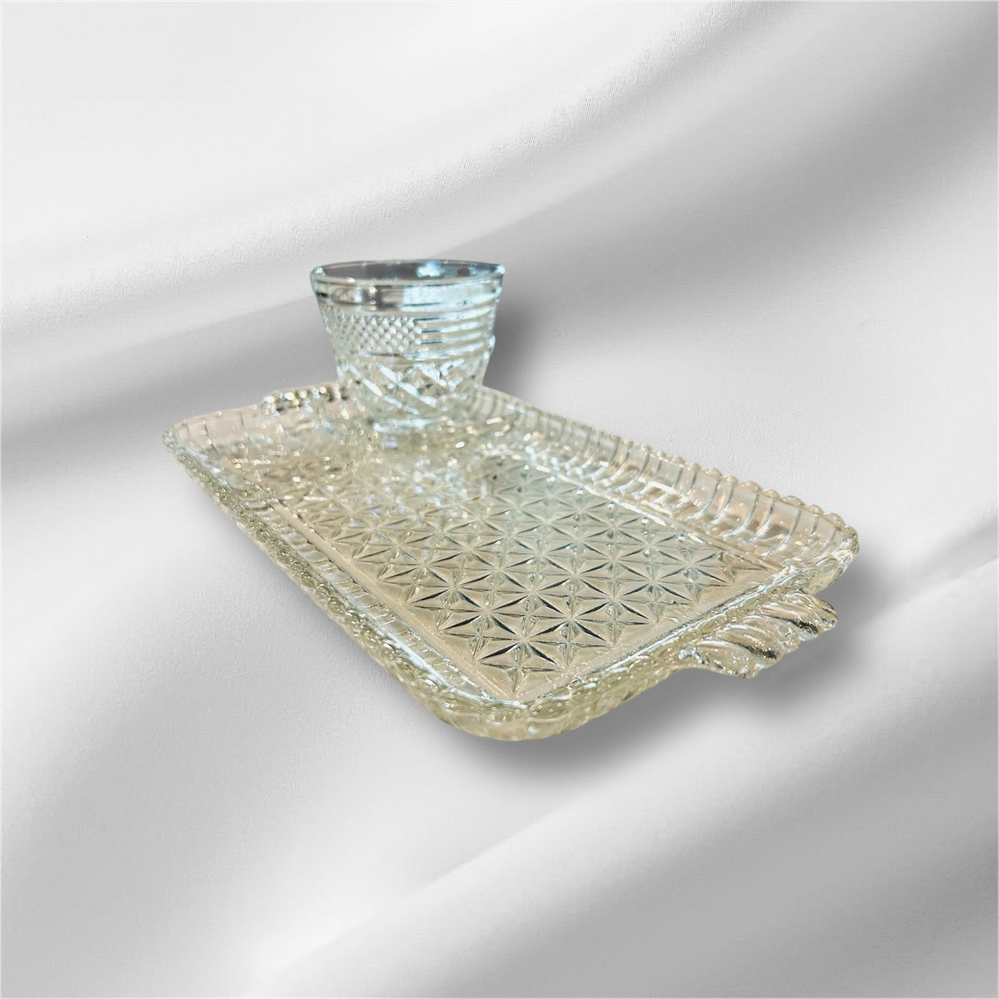 Glass Dessert Tray with Coffee Cup 2 pieces