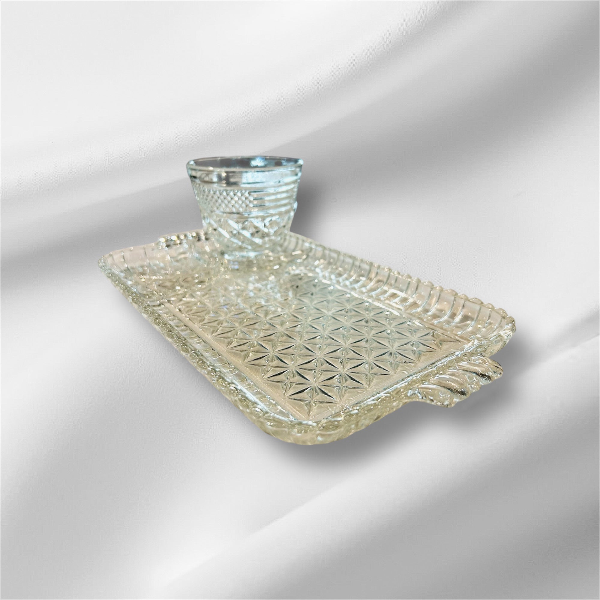 Glass Dessert Tray with Coffee Cup. Set of 7