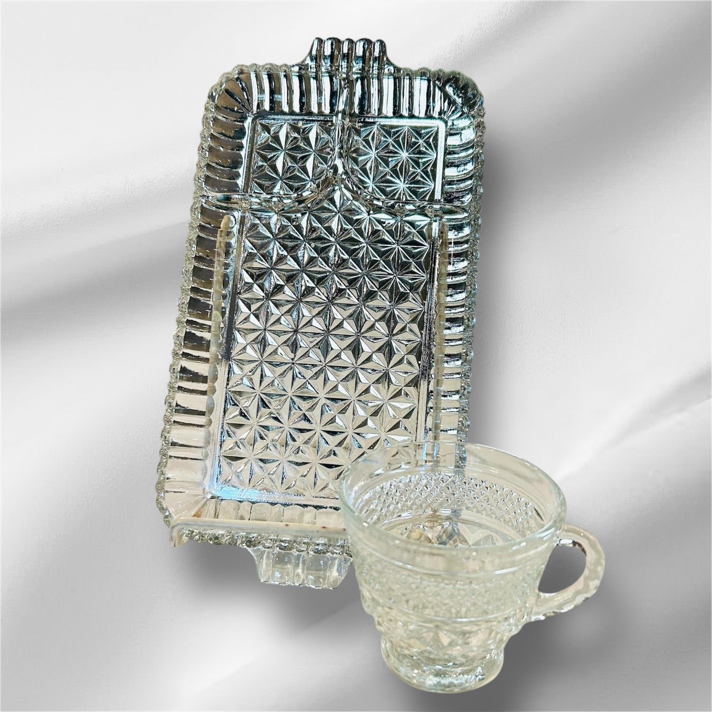 Glass Dessert Tray with Coffee Cup 2 pieces