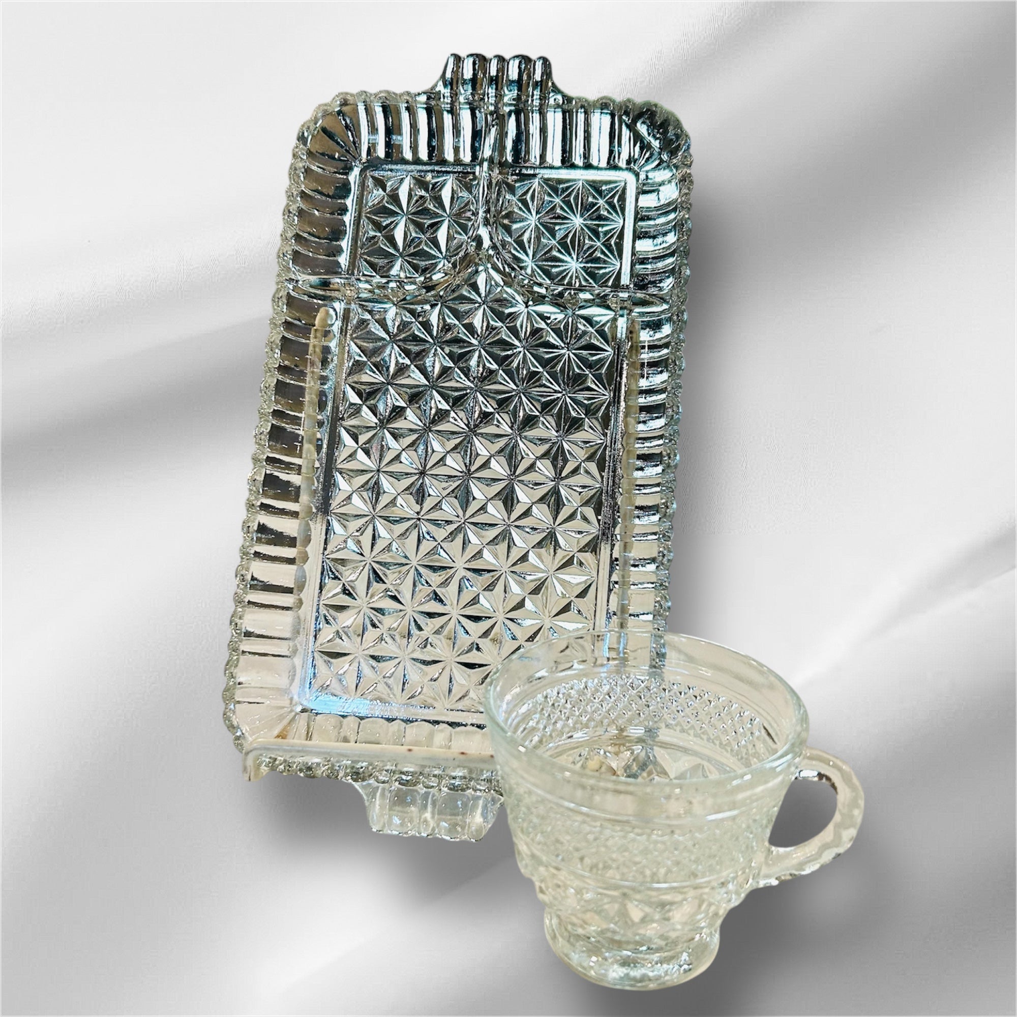 Glass Dessert Tray with Coffee Cup. Set of 7