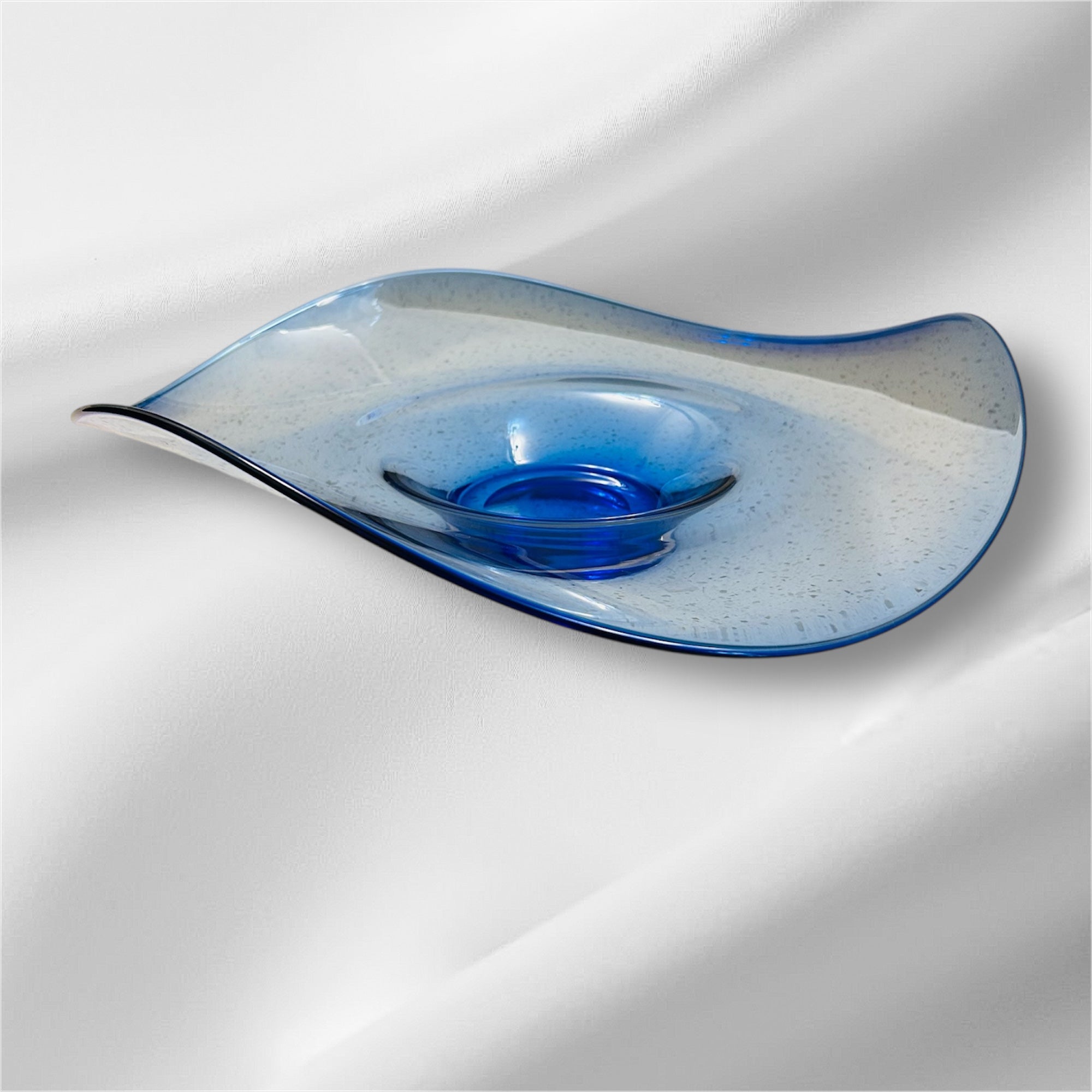 Vintage Art Glass Votive Holder Romanian Blown Glass Blue