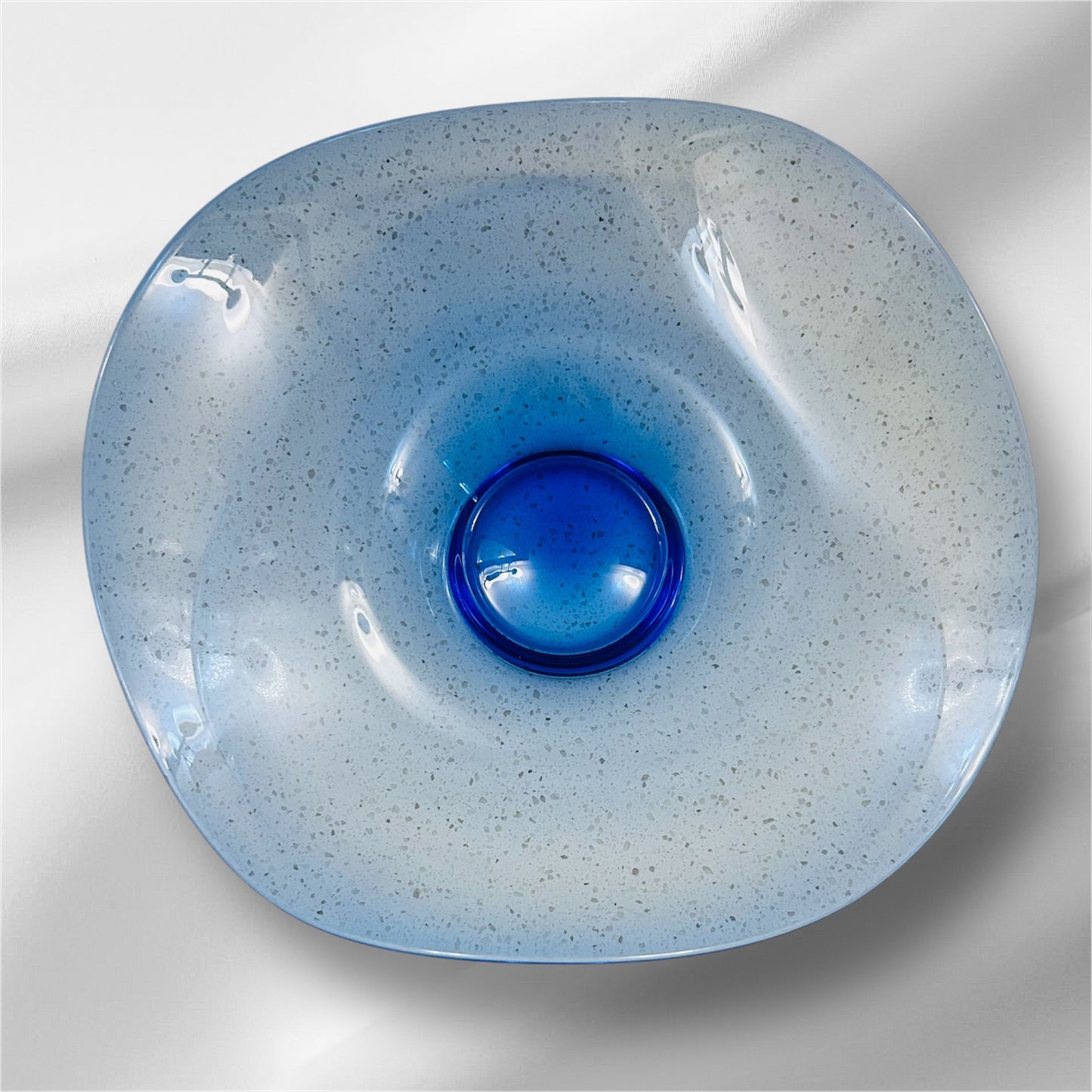 Vintage Art Glass Votive Holder Romanian Blown Glass Blue