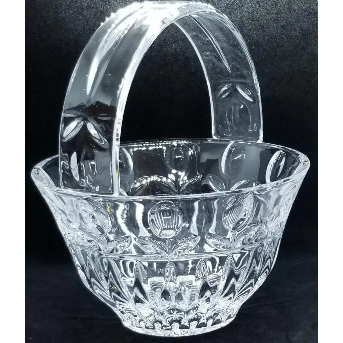 Vintage Crystal Glass Basket with Handle Poland
