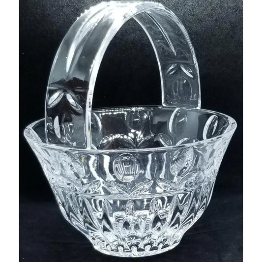 Vintage Crystal Glass Basket with Handle Poland