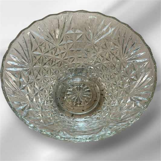 Vintage Large Diamond Design Glass Salad Serving Bowl