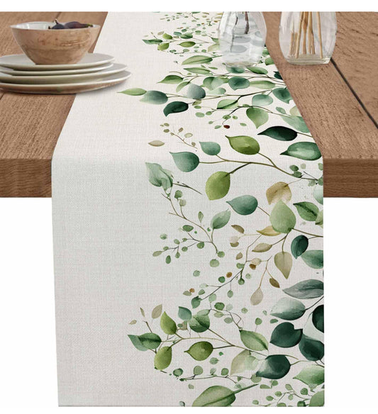Table Runner Leaf Design Cotton-Linen Small