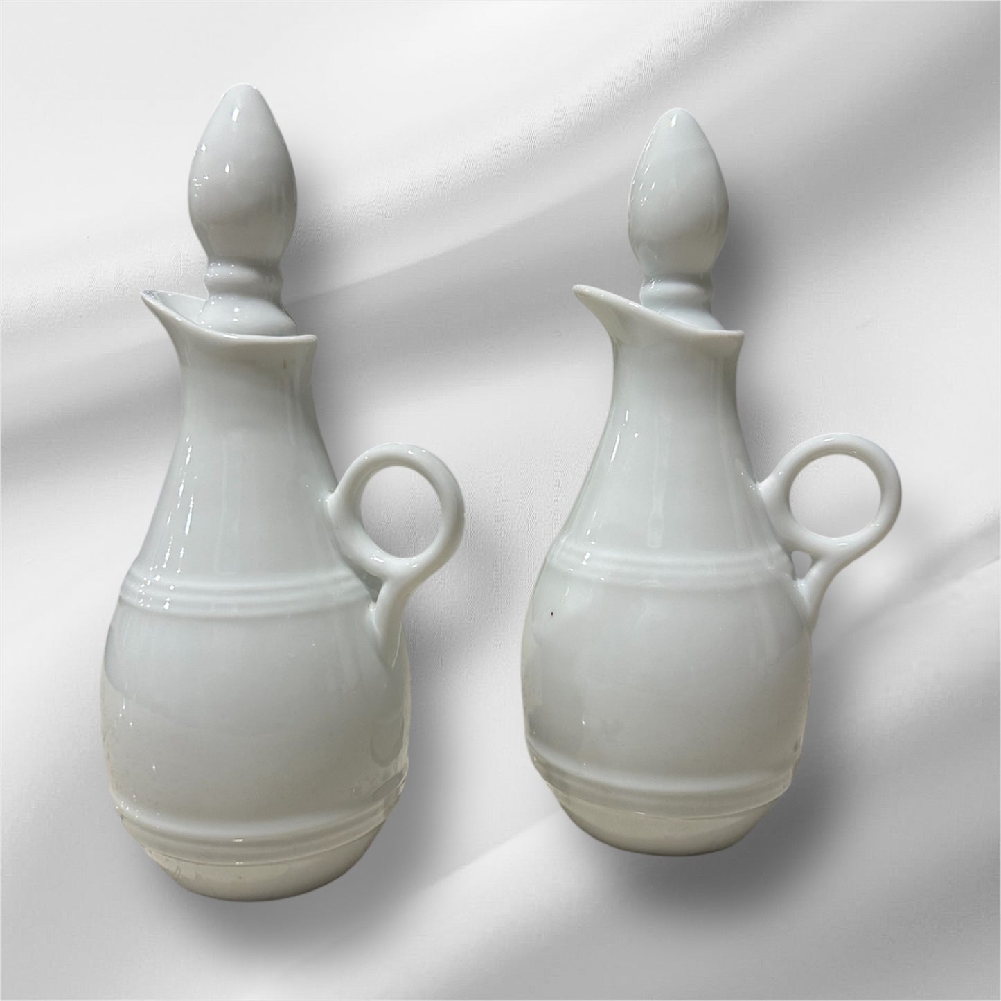 Pillivuyt Jug With Stopper, French White Porcelain Oil & Vinegar Set